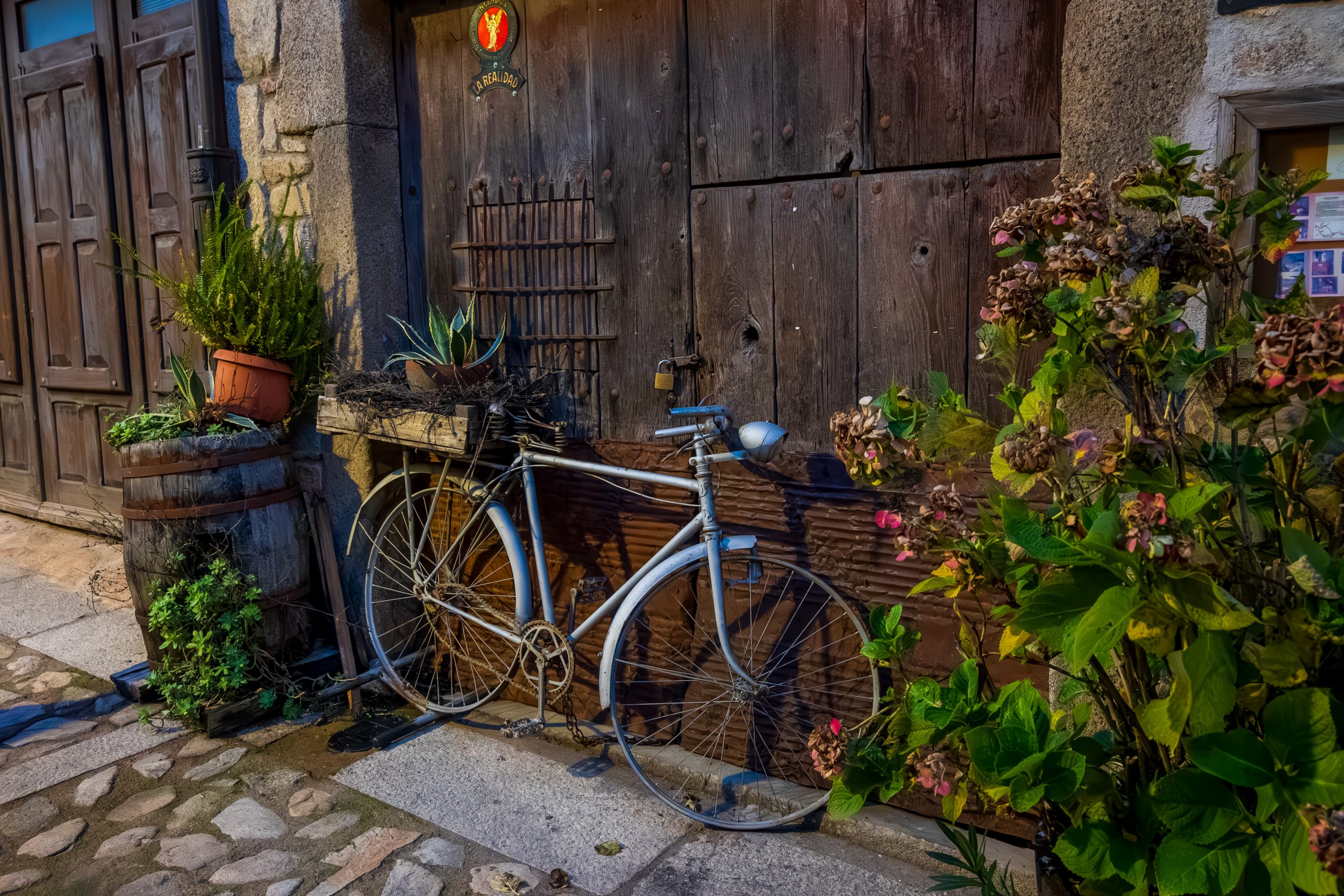 La bici en la puerta.